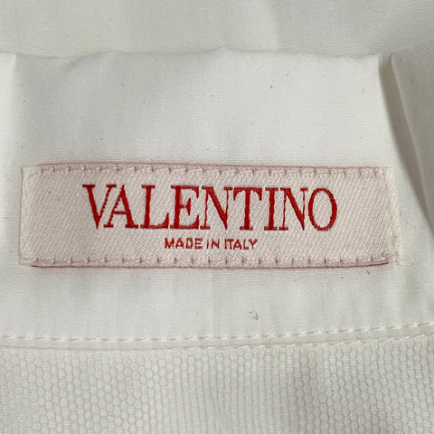 VALENTINO Taille M Chemise Manches Courtes En Dentelle De Coton Et Soie Avec Patte De Boutonnage Cachée Blanche