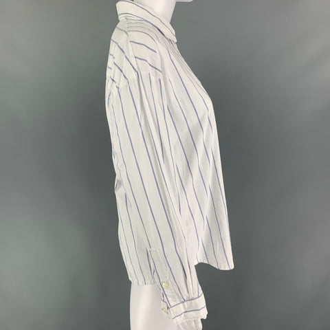 A.P.C. Size 2 White Blue Cotton Stripe Long Sleeve Casual Top