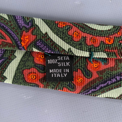 KITON Green Orange Paisley Silk Tie