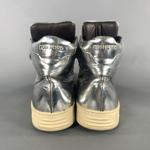 TOM FORD Size 7 Silver Metallic Leather High Top Sneakers