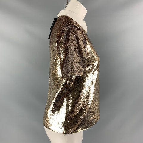 RACHEL ZOE Size 2 Gold Polyester Sequined Zip Up Dress Top