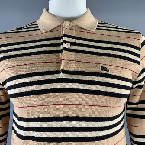 BURBERRY LONDON Size L Brown Navy & Red Plaid Cotton Long Sleeve Polo