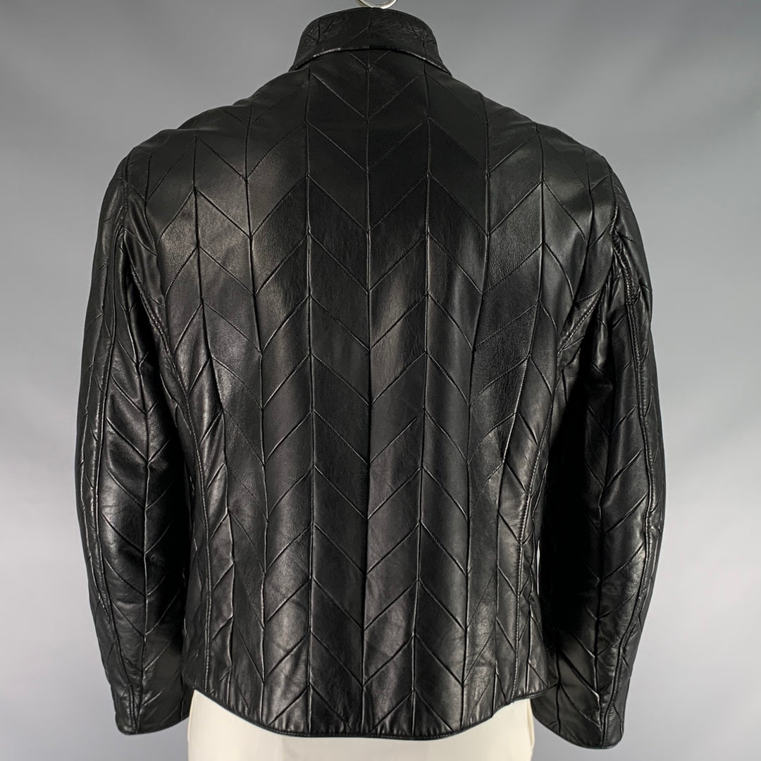 ARMANI COLLEZIONI Size 44 Black Quilted Leather Zip Up Jacket