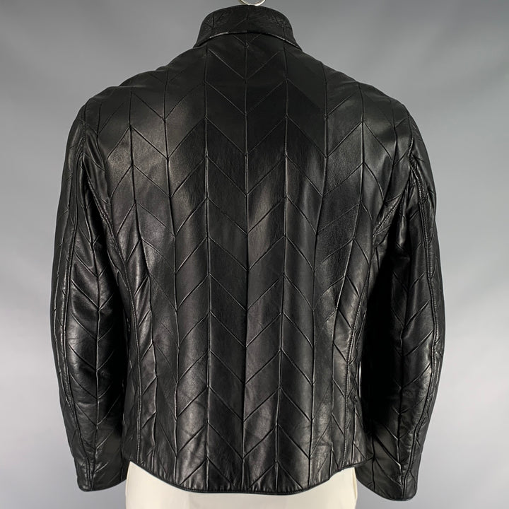 ARMANI COLLEZIONI Size 44 Black Quilted Leather Zip Up Jacket