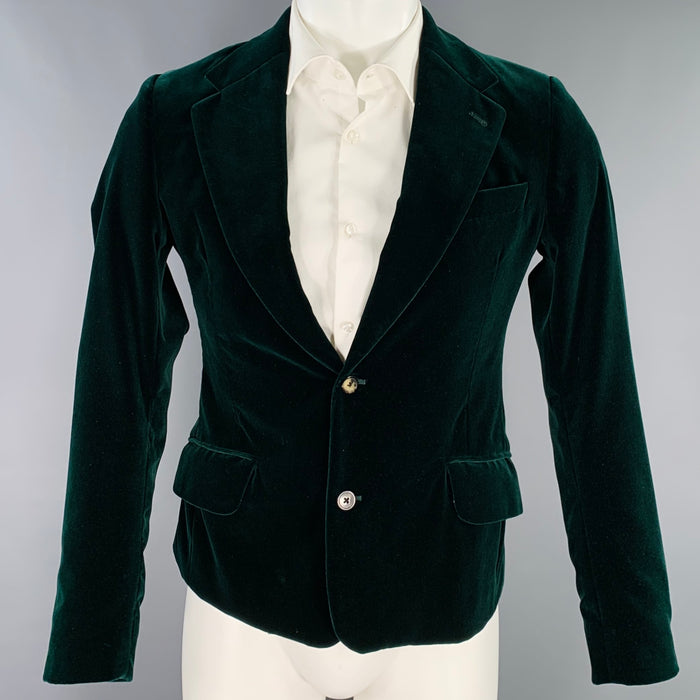 DRIES VAN NOTEN Size 36 Green Velvet Cotton Notch Lapel Sport Coat