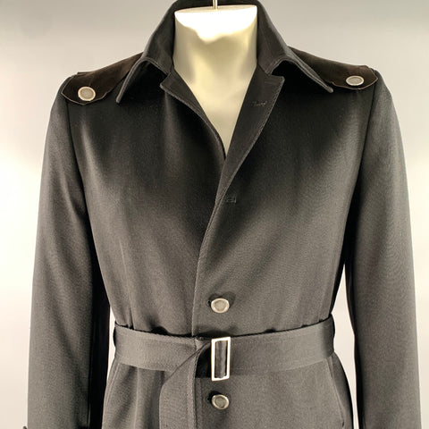 CoSTUME NATIONAL Size 40 Black Brown Twill Wool Blend Leather Panel Coat