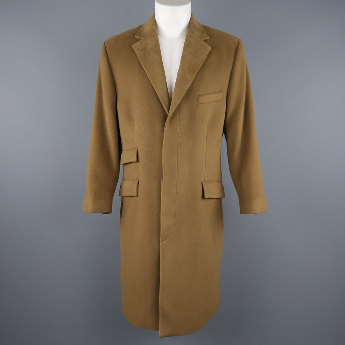 GIANNI VERSACE M Beige Wool Suede Notch Lapel Coat