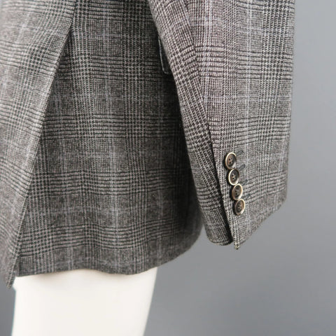 CANALI Size 40 Grey Black Glenplaid Wool Cotton Sport Coat CANALI
