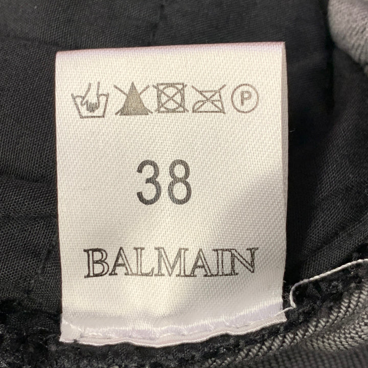 BALMAIN Size 38 Metallic Gold Black Cotton Slim Biker Jeans