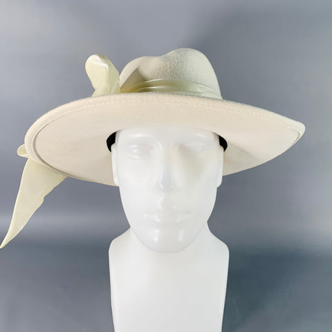 EUGENIA KIM Chapeau Fedora Blanc en Feutre de Laine avec Nœud Ornemental Taille Unique