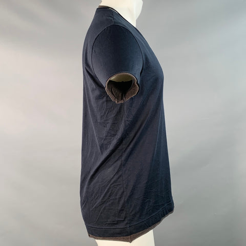 DOLCE & GABBANA Size S Navy Grey Layered Cotton V-Neck T-shirt
