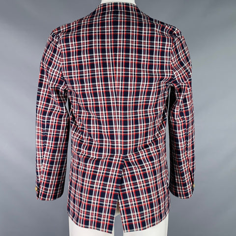MAISON KITSUNE Size 36 Navy Red White Plaid Cotton Sport Coat