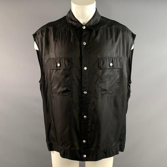RICK OWENS Size S Black Cupro Snaps Vest Outerwear