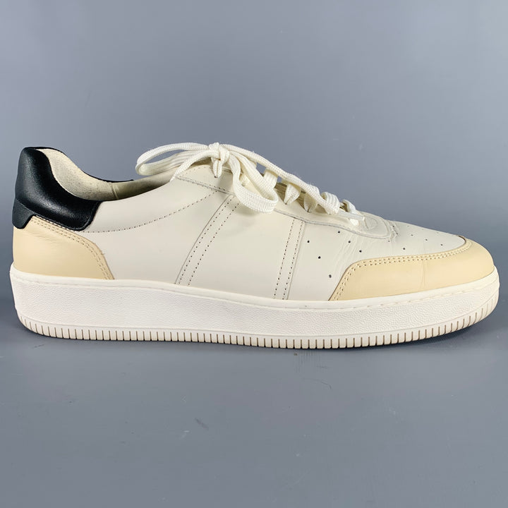 SANDRO Size 10 White Black Beige Color Block Leather Low Top Sneakers