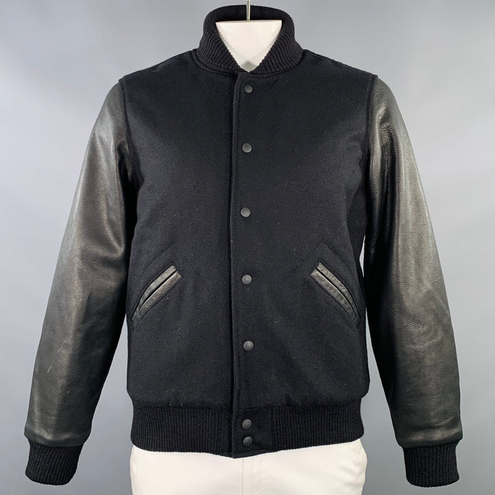 DEHEN 1920 Size L Black Wool Shawl Collar Varsity Jacket