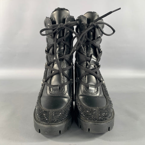 MICHAEL KORS Size 10 Black Rhinestones Lace Up Boots