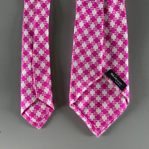 KITON Pink White Houndstooth Silk Tie