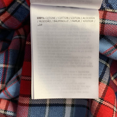 MONCLER Size M Blue Navy Red Plaid Cotton Button Down Collar Long Sleeve Shirt
