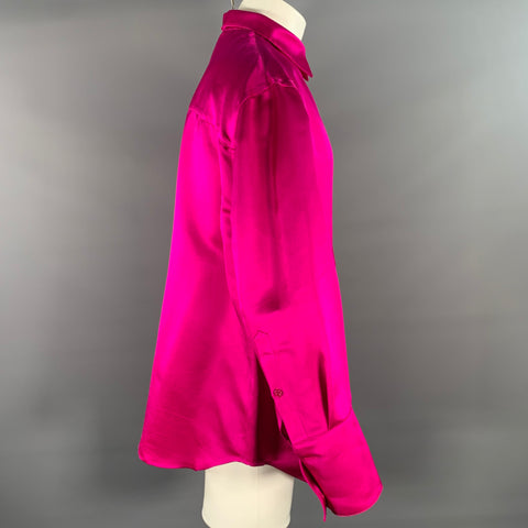 BALENCIAGA Size M Pink Fuchsia Silk Button Up Long Sleeve Shirt