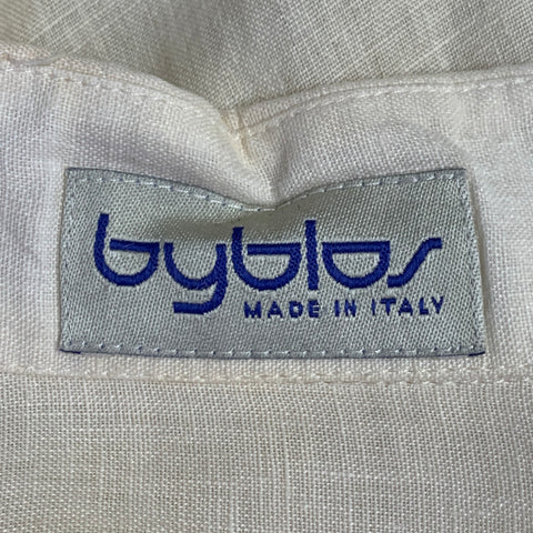 BYBLOS Size L Cream Gold Embroidery Linen One Pocket Long Sleeve Shirt