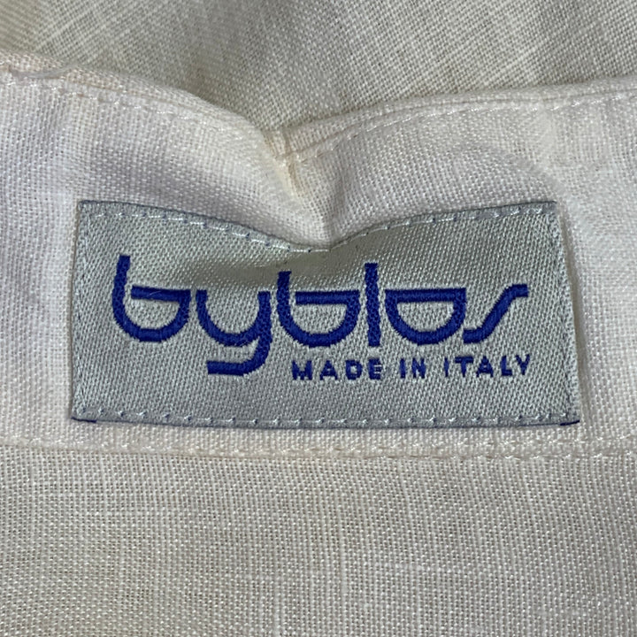 BYBLOS Size L Cream Gold Embroidery Linen One Pocket Long Sleeve Shirt