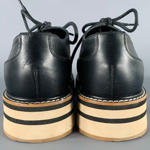 DRIES VAN NOTEN Size 8 Black Cream Leather Derby Lace-up Shoes