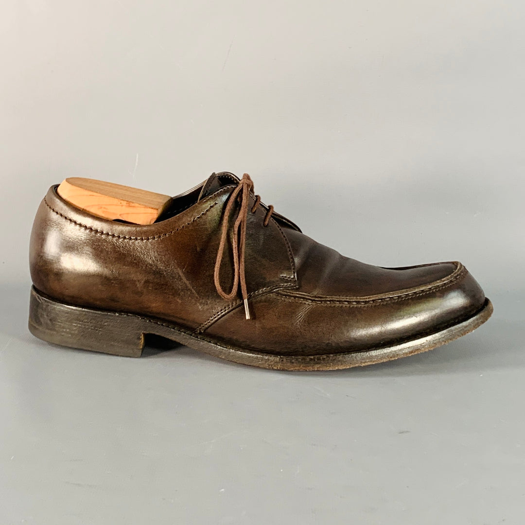 PRADA Size 10 Brown Leather Derby Split Toe Lace-Up Shoes