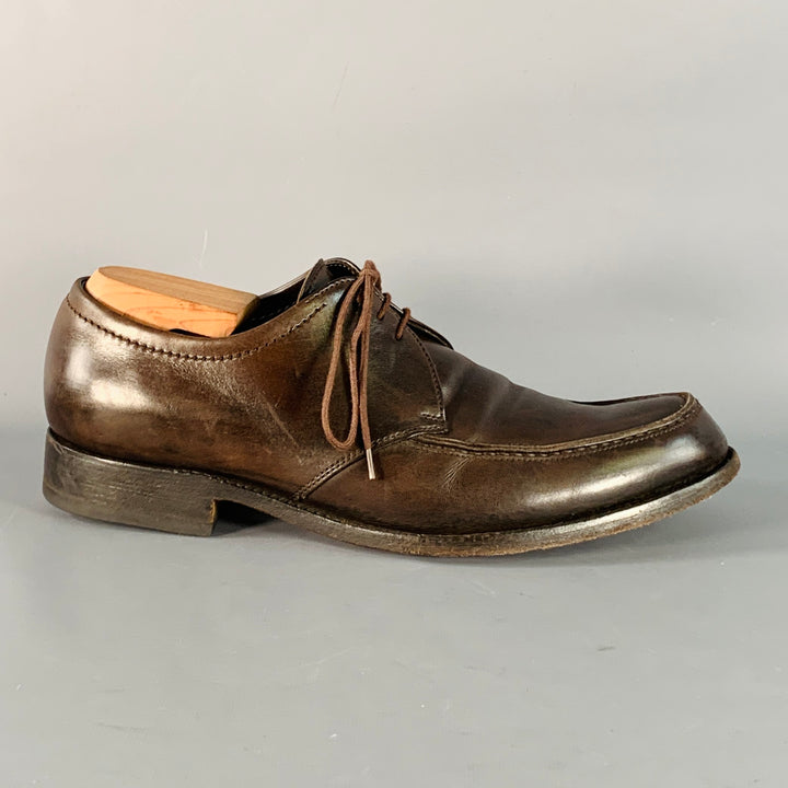 PRADA Size 10 Brown Leather Derby Split Toe Lace-Up Shoes