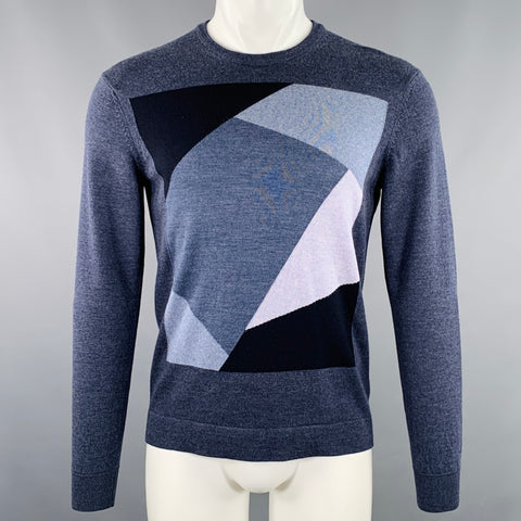 EMPORIO ARMANI Size S Grey Blue Squares Crew Neck Pullover