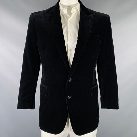 RALPH LAUREN Size 46 Long Black Velvet Cotton Single Breasted Sport Coat