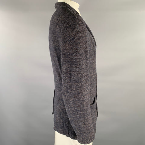 BARENA Taille 42 Blazer en maille de coton mélangé bleu marine et camel à revers cranté