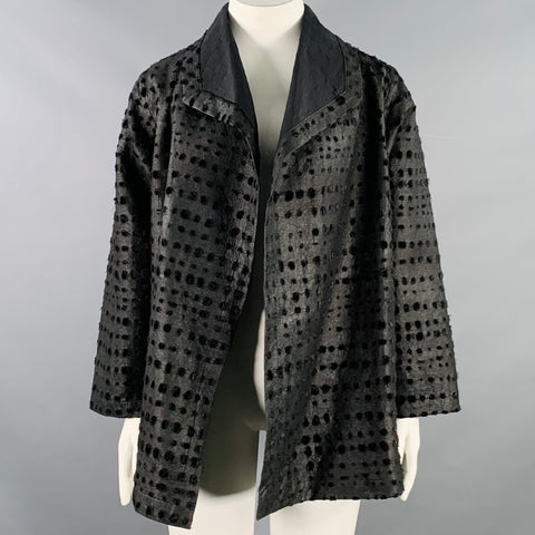 NUNO Size L Black Rayon Polyester Distressed Dots Open Front Jacket