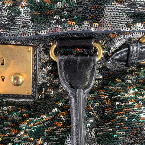 MIU MIU Black Metallic Sequined Leather Top Handles Handbag