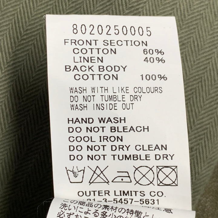 NIGEL CABOURN Size 34 Green Olive Twill Cotton Linen Button Fly Casual Pants