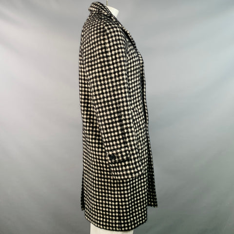 SANDRO Size L Black White Checkered Wool Blend Buttoned Coat