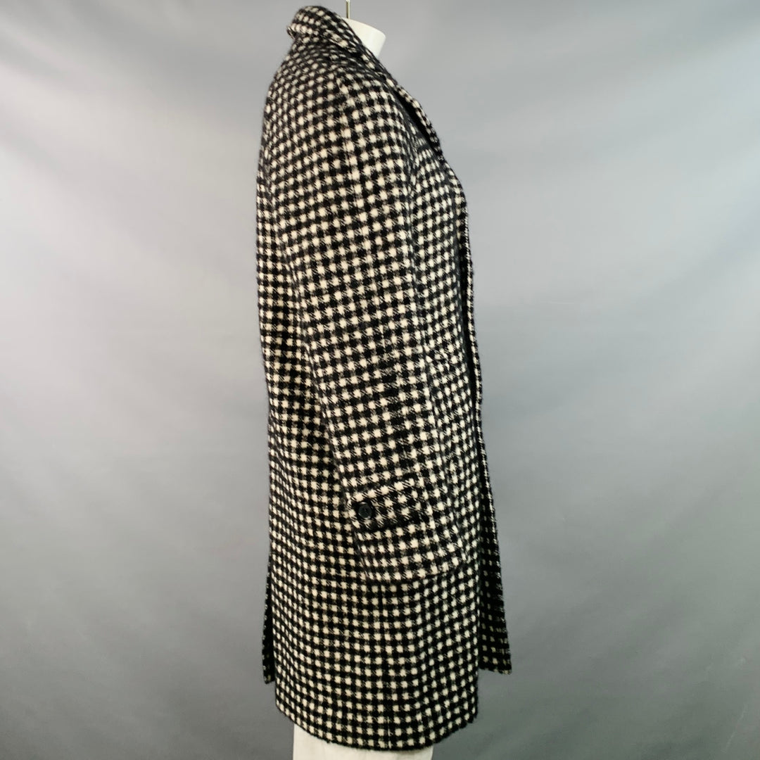 SANDRO Size L Black White Checkered Wool Blend Buttoned Raglan Coat