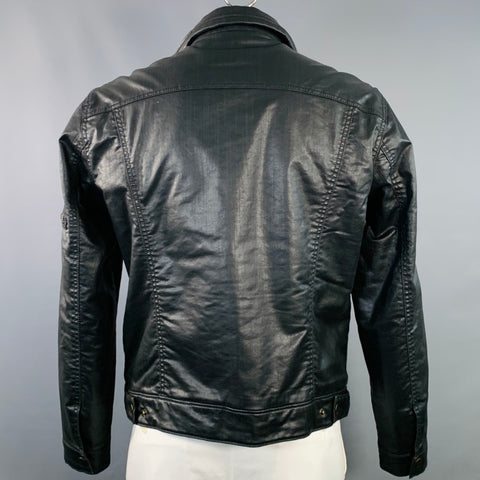 JOHN VARVATOS STAR USA Size L Black Coated Cotton Twill Snaps Jacket