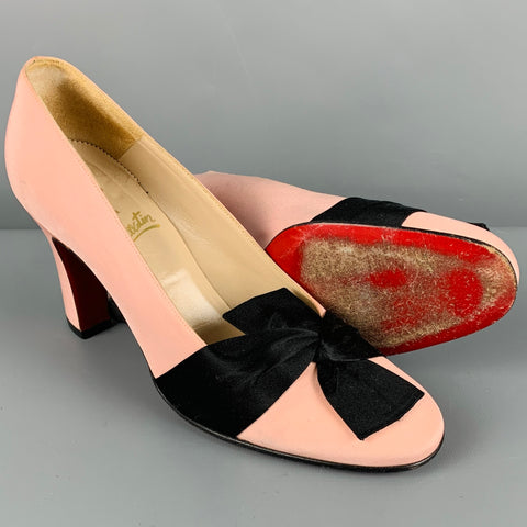 CHRISTIAN LOUBOUTIN Size 7.5 Pink Black Bow Pumps