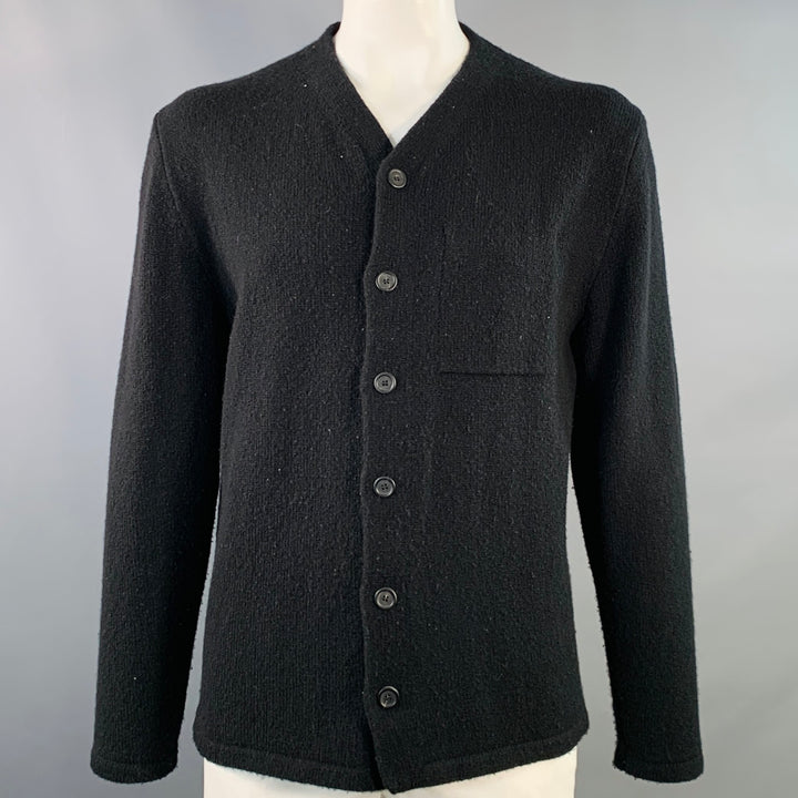 INIS MEAIN Size L Black Merino Wool Cashmere V-Neck Cardigan
