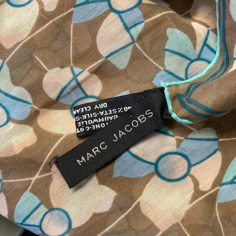 MARC JACOBS Brown Blue Floral Cotton Silk Scarf