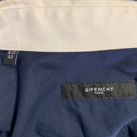 GIVENCHY Size 42 Navy White Contrast Trim Cotton Long Sleeve Shirt