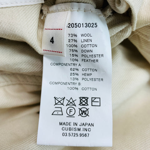 VISVIM -Chaqueta de plumón Wawona -Talla L Abrigo con cremallera de lino y lana de tweed negro y beige