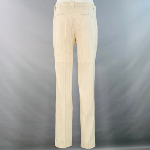 GAULTIER 2 Vintage Size 38 Beige Grey Pinstripe Wool Silk Single Button Hooded Suit