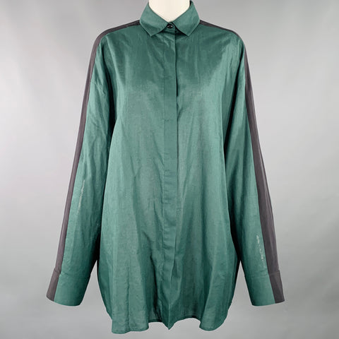 HAIDER ACKERMANN Size 4 Green Black Cotton Oversized Shirt