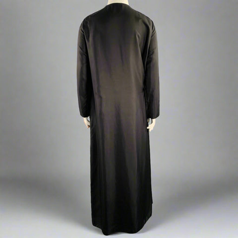 ESSE Size 8 Black Silk Ruched Long Sleeve Long Dress