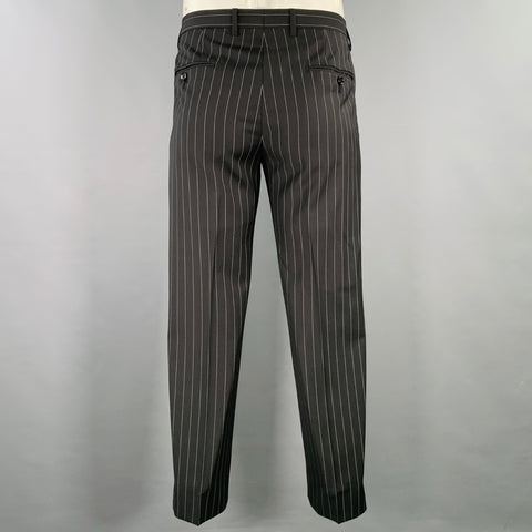 DOLCE & GABBANA Size 42 Black Grey Pinstripe Polyester Blend Suit