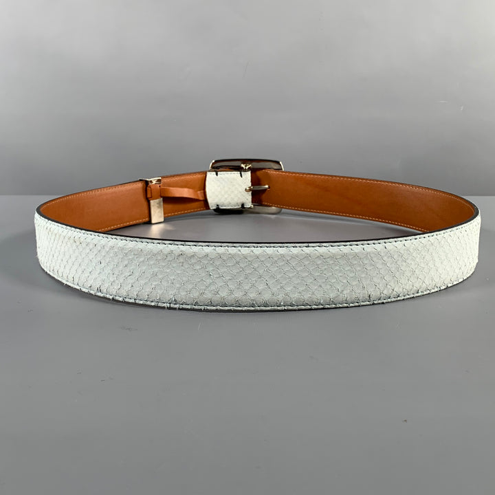 BILLIONAIRE COUTURE Size 40 Off White Textured Phython Skin Leather Belt