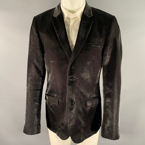 CALVIN KLEIN Size 40 Black Shimmer Viscose Blend Notch Lapel Sport Coat