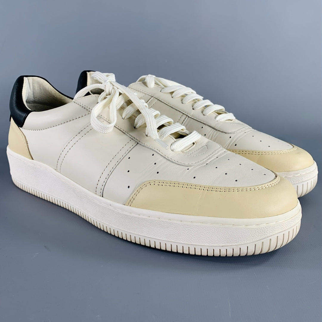 SANDRO Size 10 White Black Beige Color Block Leather Low Top Sneakers
