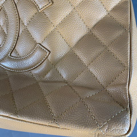 CHANEL Vintage GST Caviar Grand Shopping Tote Beige Gold Quilted Leather Handbag